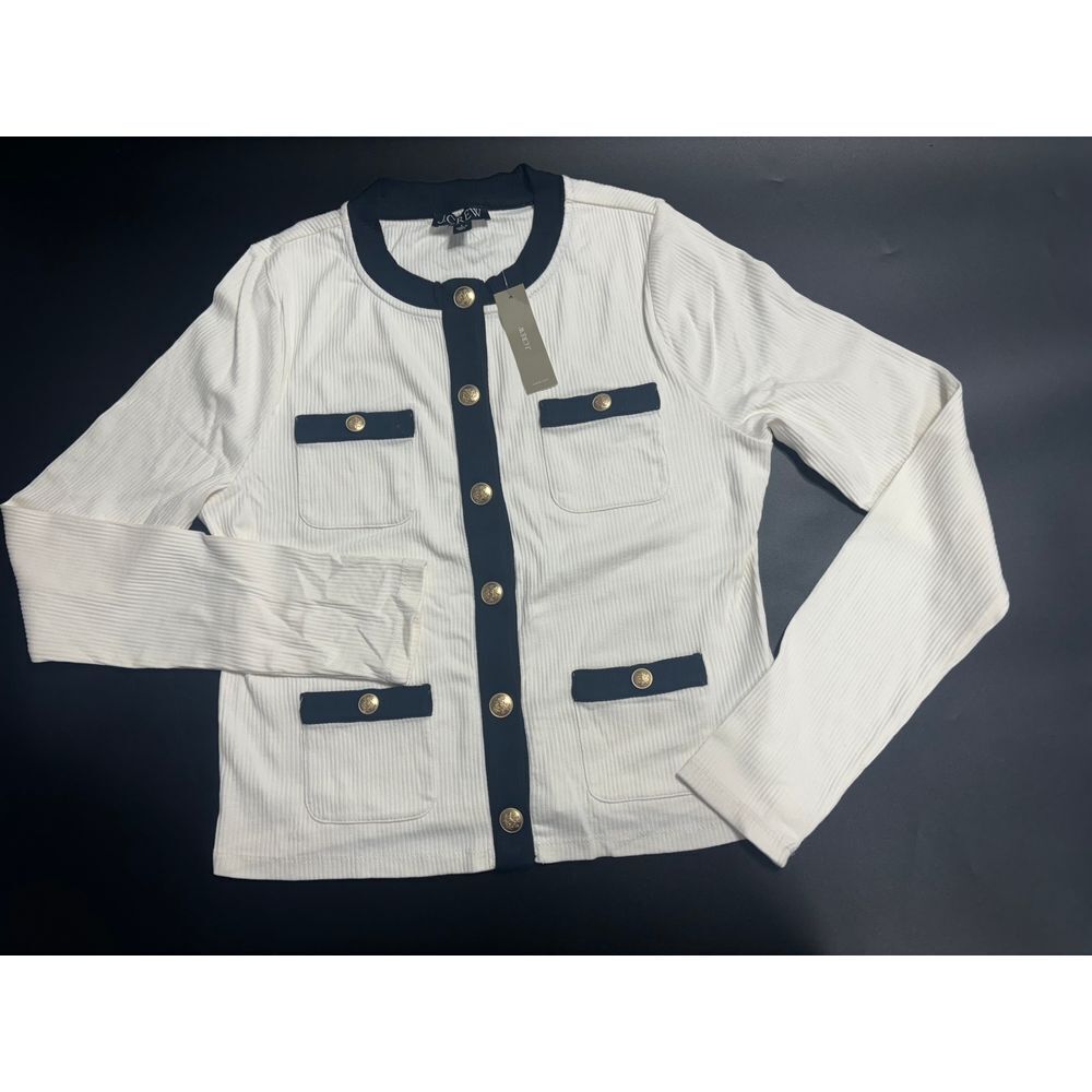 J.Crew NWT Vintage Ribbed Lady Jacket in Ivory & Black Size Large
